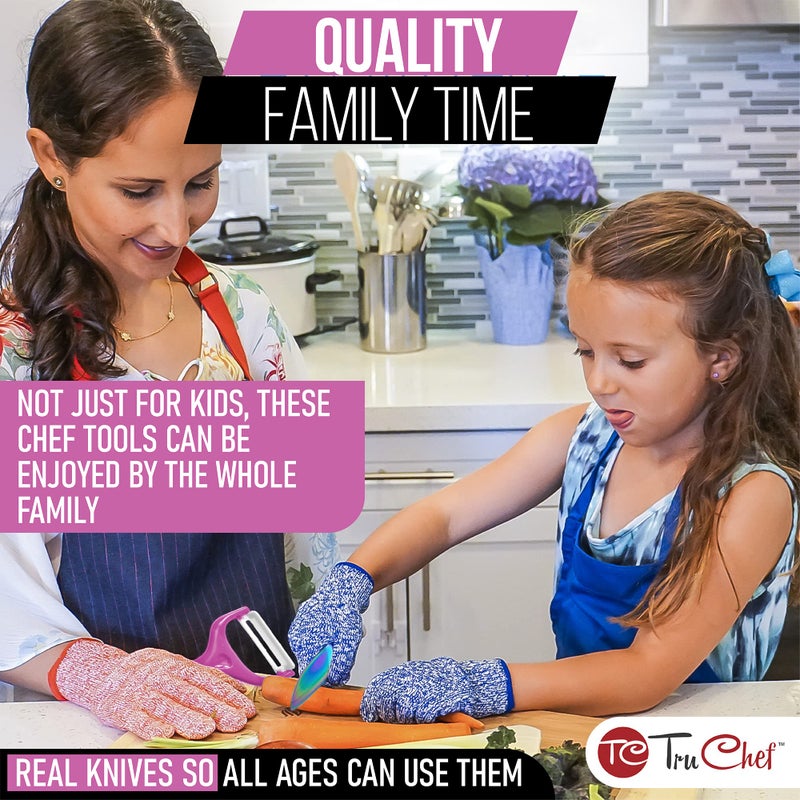 TruChef 5-Piece Kids Knife Set for Real Cooking | Stainless Steel Chef, Paring & Serrated Knives with Peeler & Holder | Safe Junior Chef Cooking Set for Kids (5 pcs, Pink) - Image 3